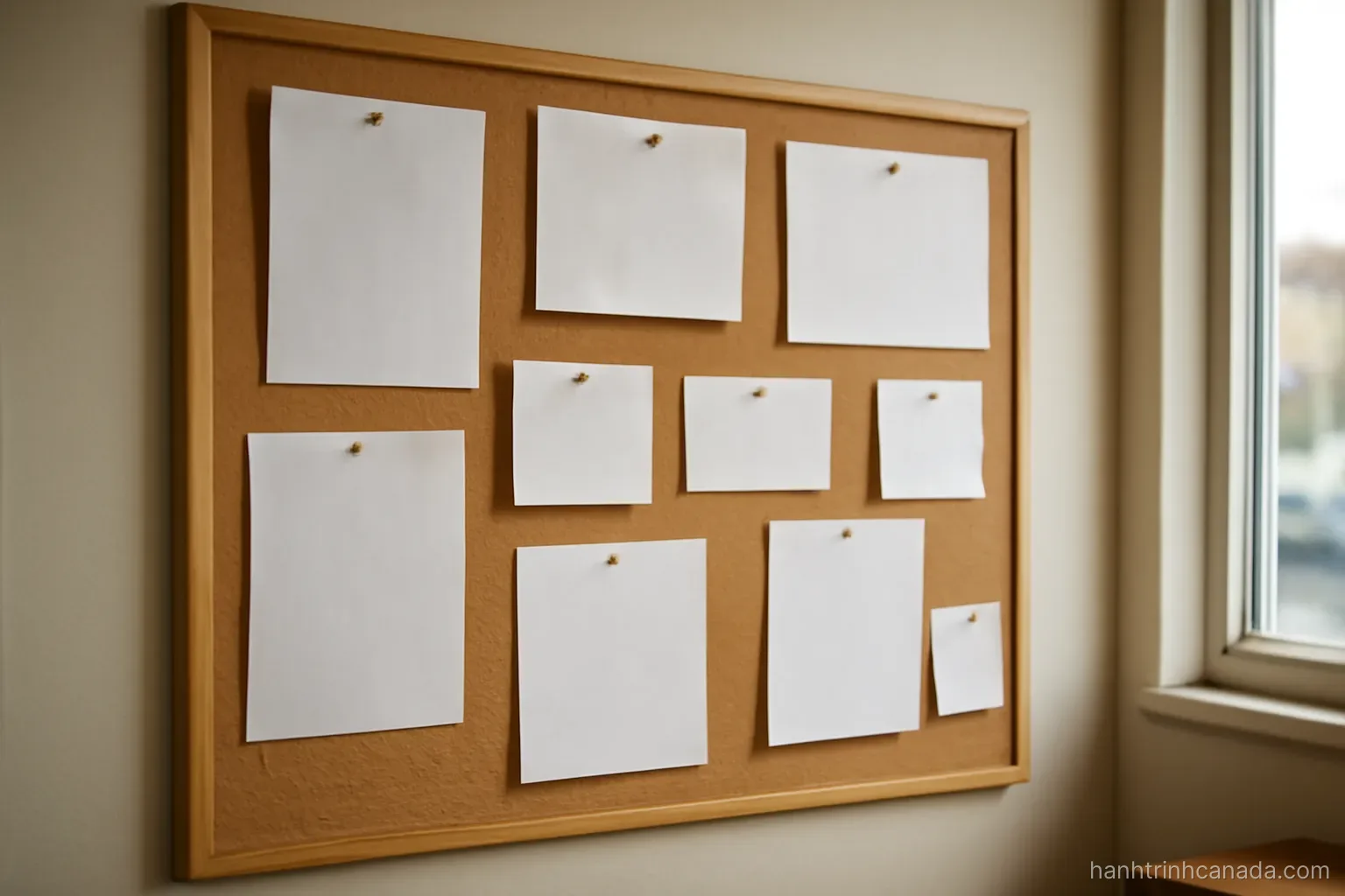 a noticeboard in a small town office covered with job postings and community announcements